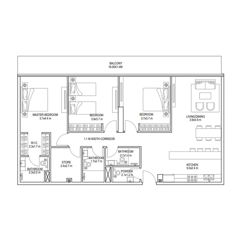 Golf Place 3 bed floor plan, 1,720 sqft