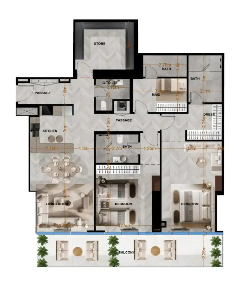 Radiant Terrace 2 bed floor plan, 1,771 sqft