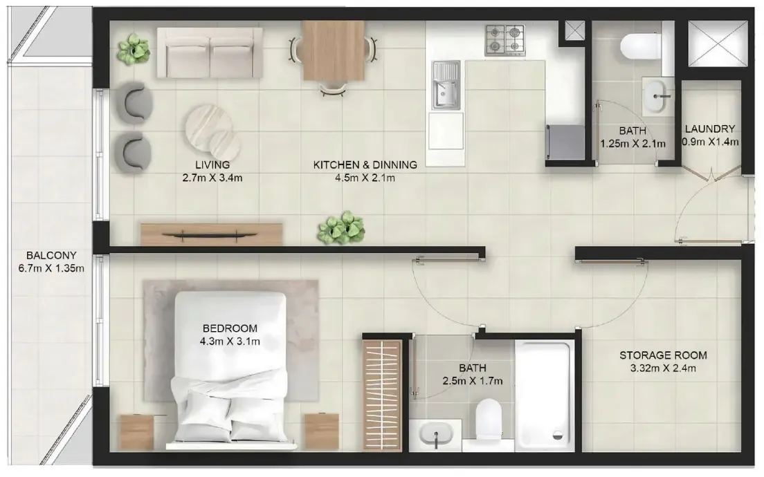 Stellar Axis 1 bed floor plan, 767 – 802 sqft