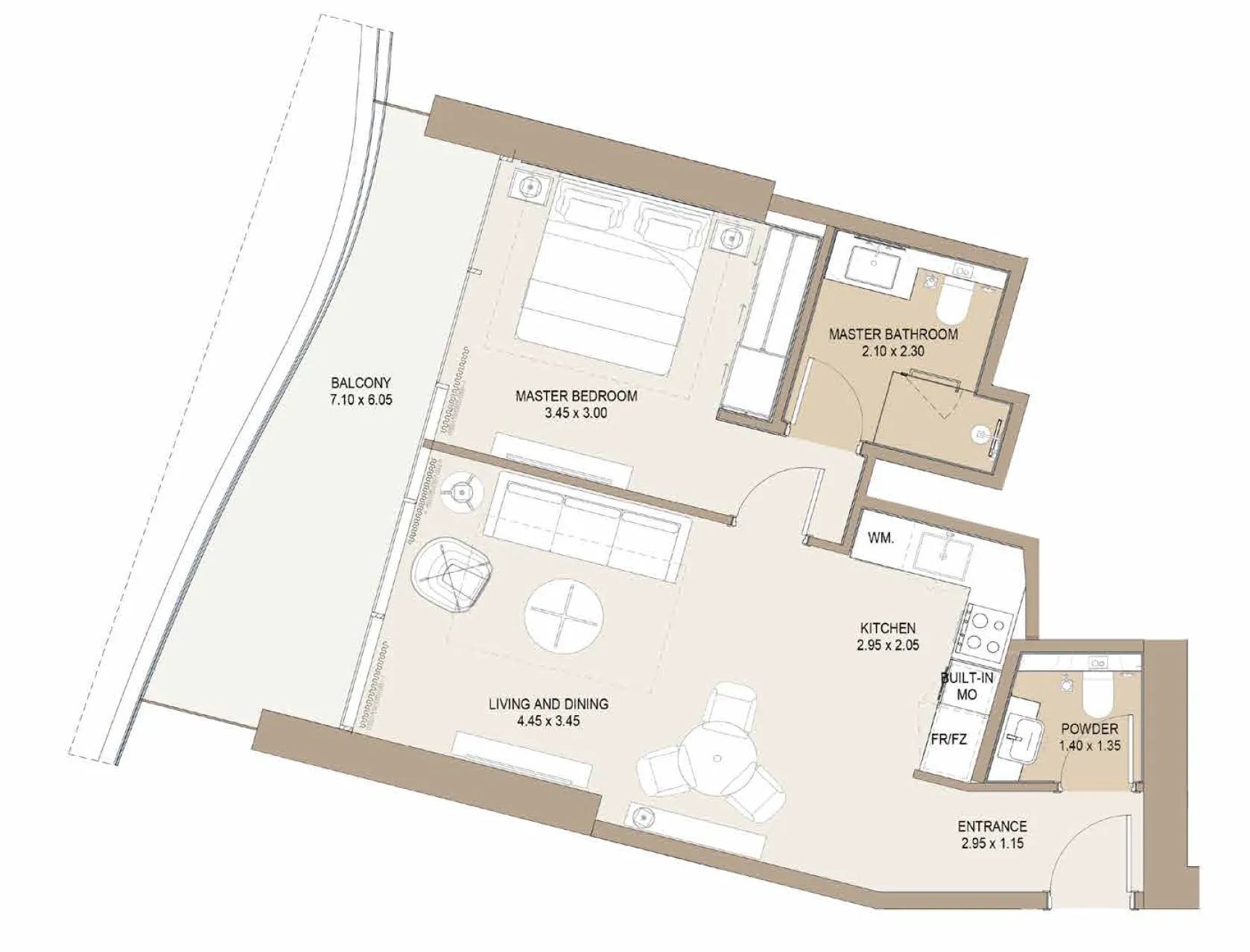 Laguna Residence 1 bed floor plan, 841 – 844 sqft