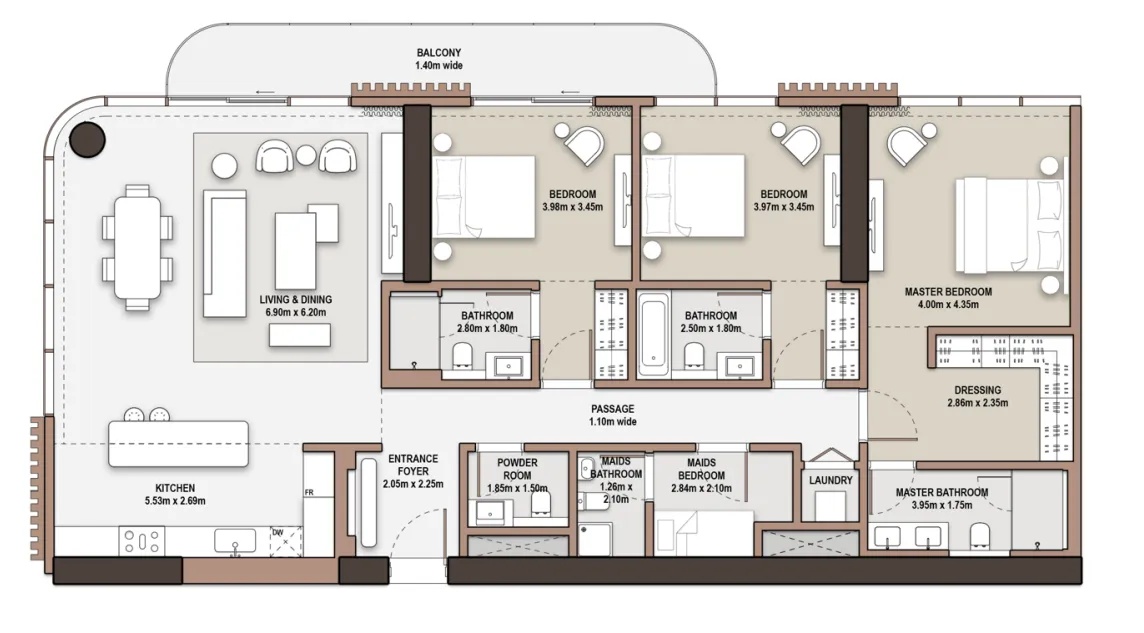 The Edit at d3 3 bed floor plan, 2,150 sqft