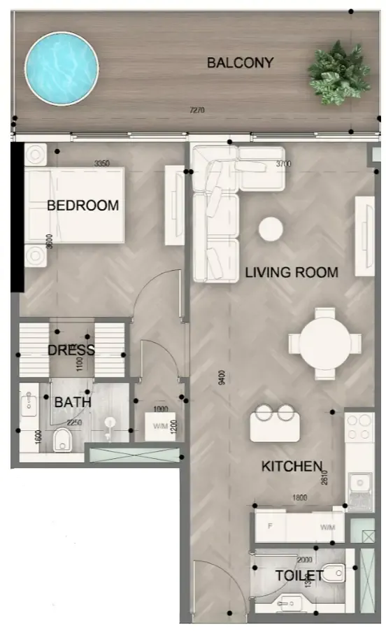 Sky Line by Peace Homes 1 bed floor plan, 818 – 824 sqft