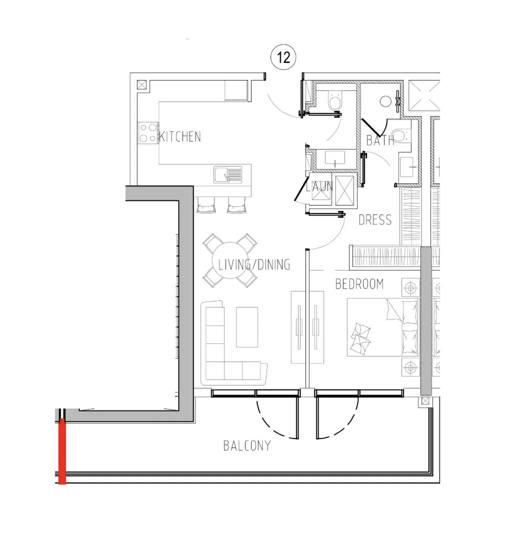 Damac Riverside Views 1 bed floor plan, 877 – 890 sqft