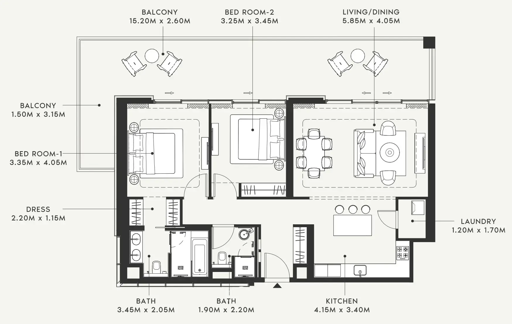 Riviera 58 2 bed floor plan, 1,570 sqft