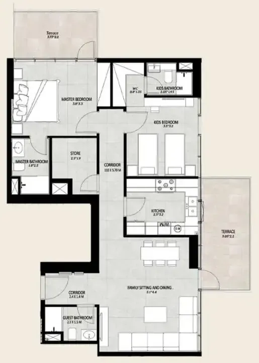 Future Residence 2 bed floor plan, 1,181 sqft