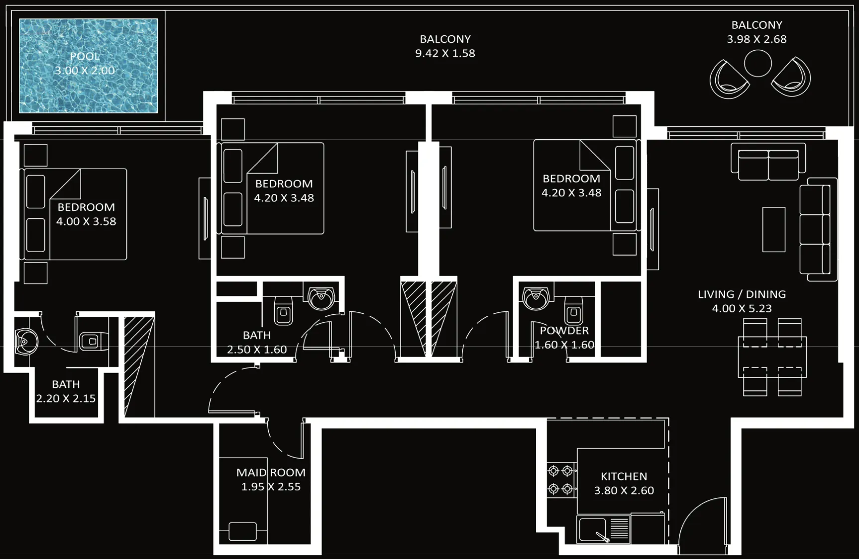 Diamondz 3 bed floor plan, 1,519 sqft