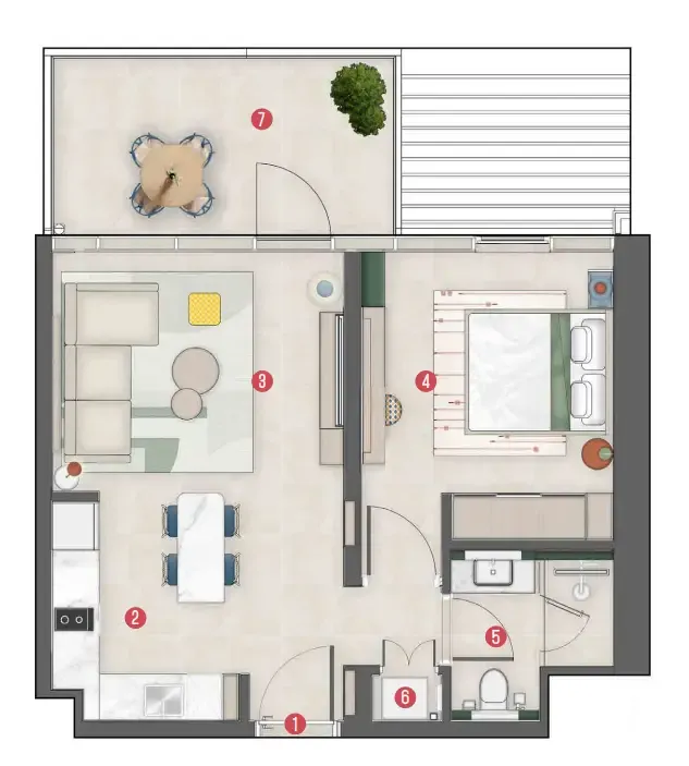 Rove Home Meydan Horizon 1 bed floor plan, 610 sqft
