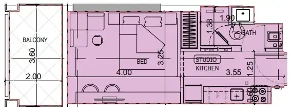 Binghatti Titania Studio floor plan, 371 sqft