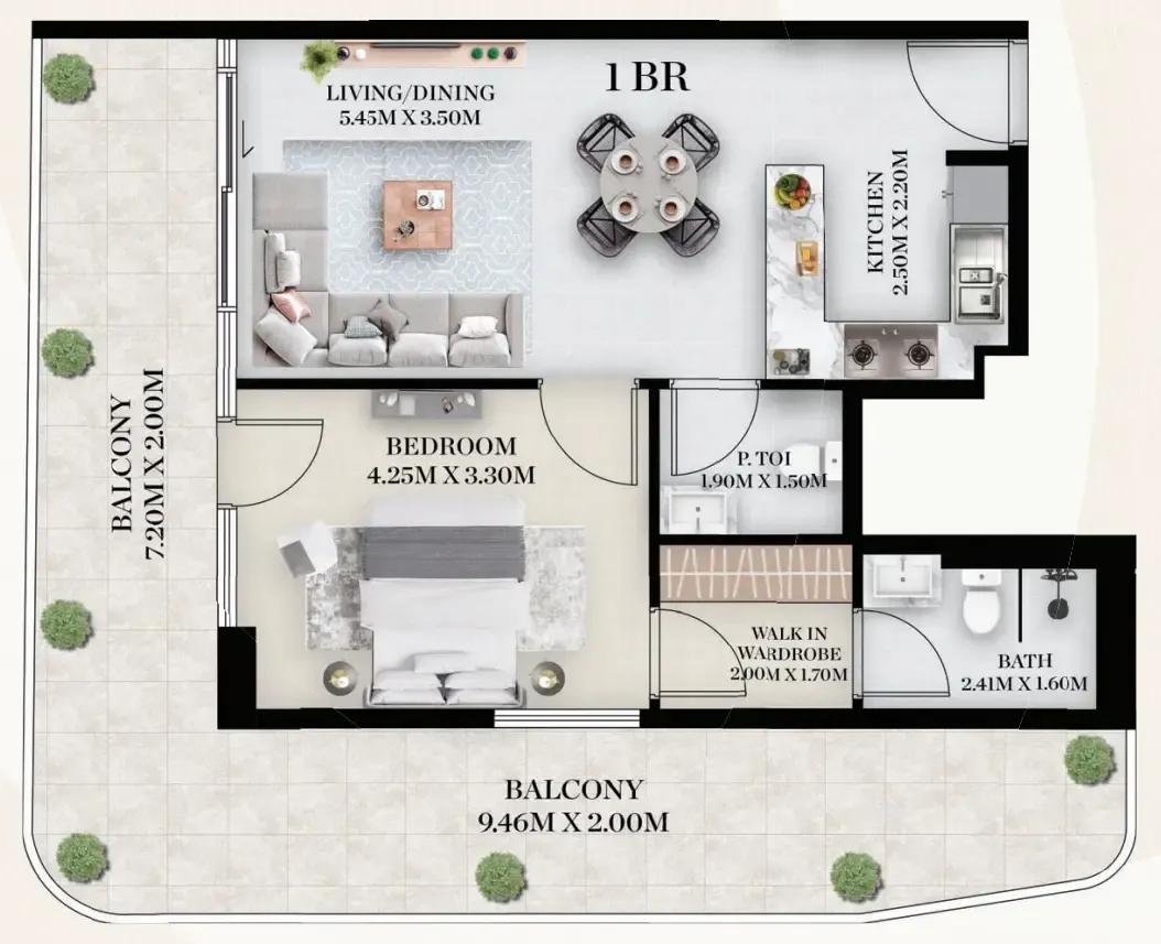 Chapter 01 by Newbury 1 bed floor plan, 1,005 sqft