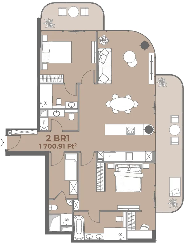 House of WELL 2 bed floor plan, 1,701 sqft