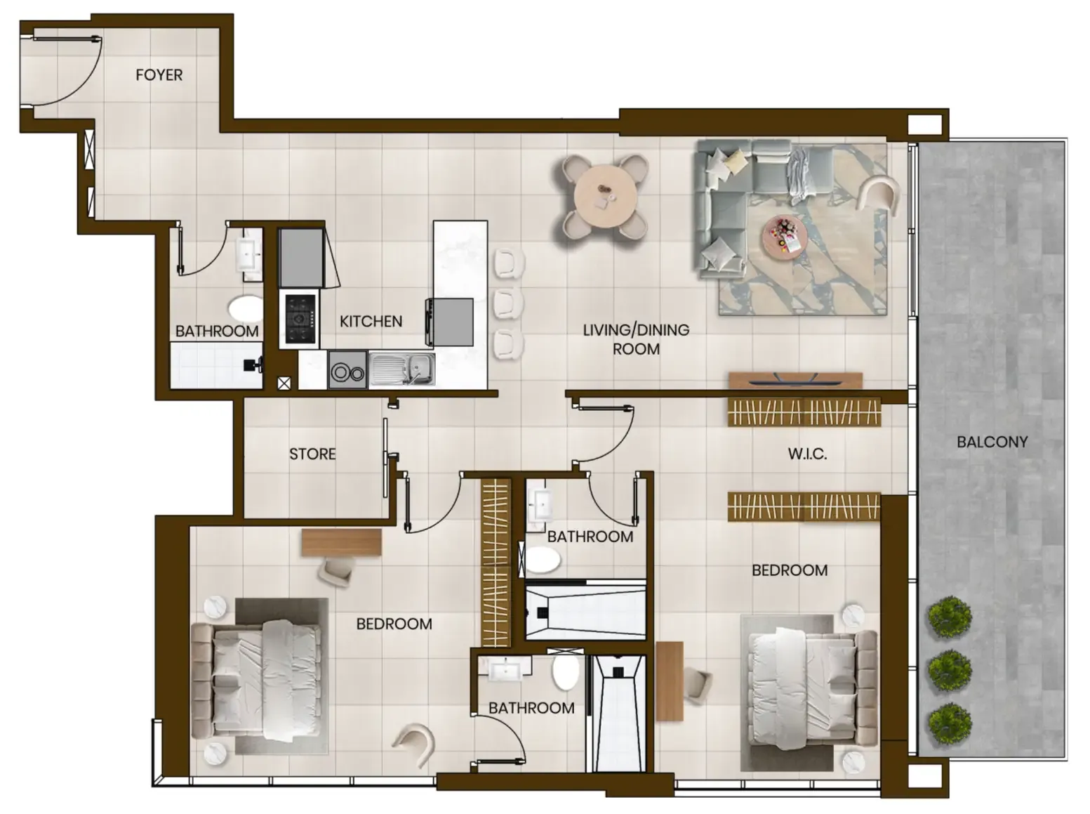 Butterfly Towers 2 bed floor plan, 1,421 sqft