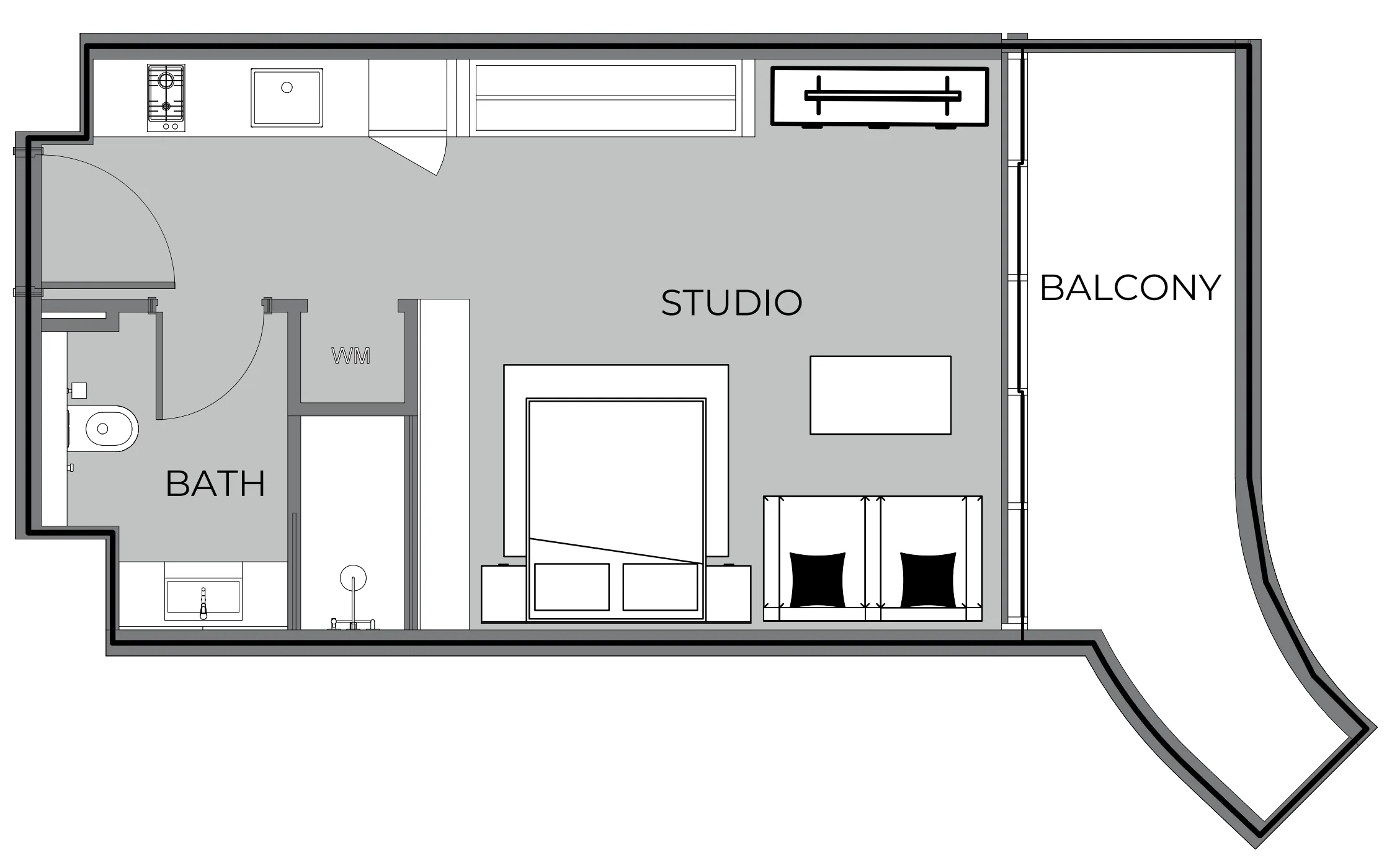 The Boulevard Studio floor plan, 477 sqft