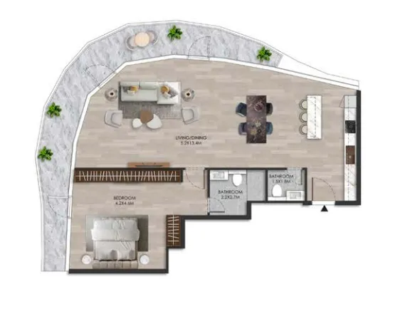 The Beach House 1 bed floor plan, 1,463 sqft