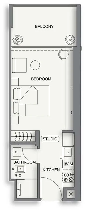 Binghatti Cullinan Studio floor plan, 380 – 384 sqft
