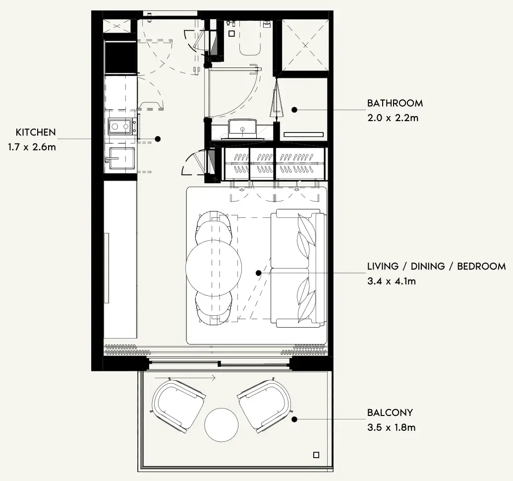 Azizi Noura Studio floor plan, 340 sqft