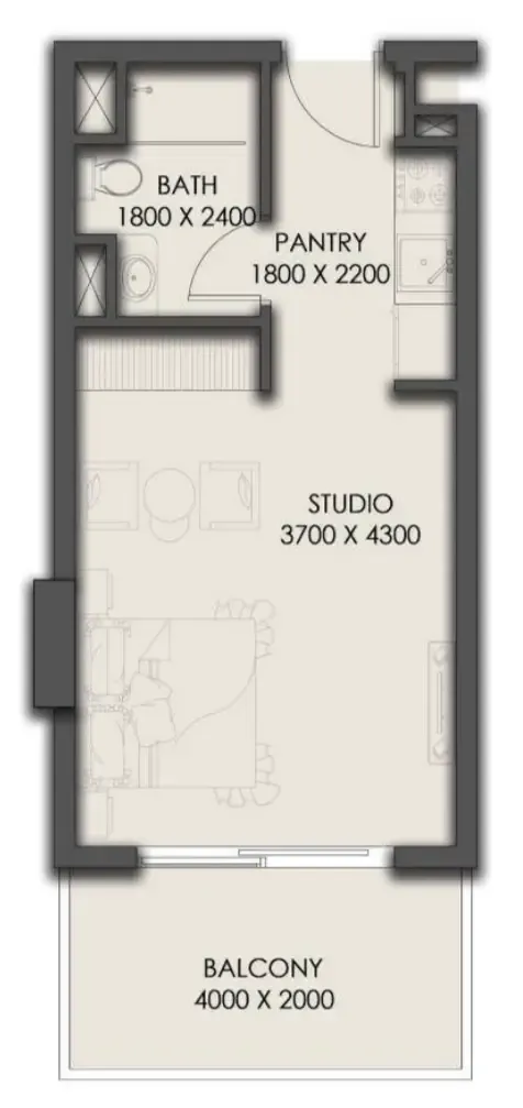 Park Residency Studio floor plan, 393 sqft