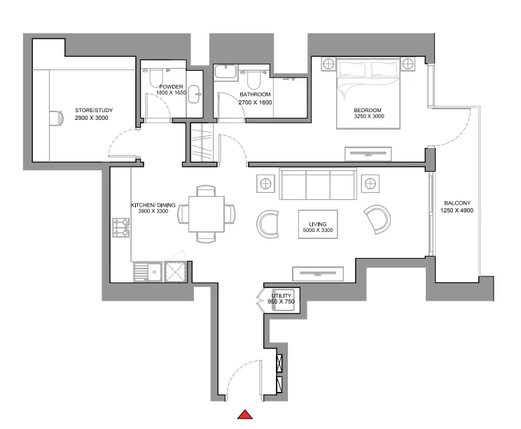 330 Riverside Crescent 1 bed floor plan, 901 sqft