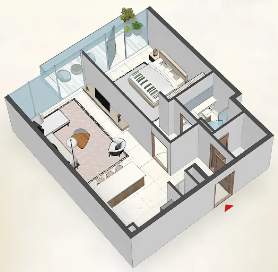 Comfort by Roof 1 bed floor plan, 845 – 1,208 sqft