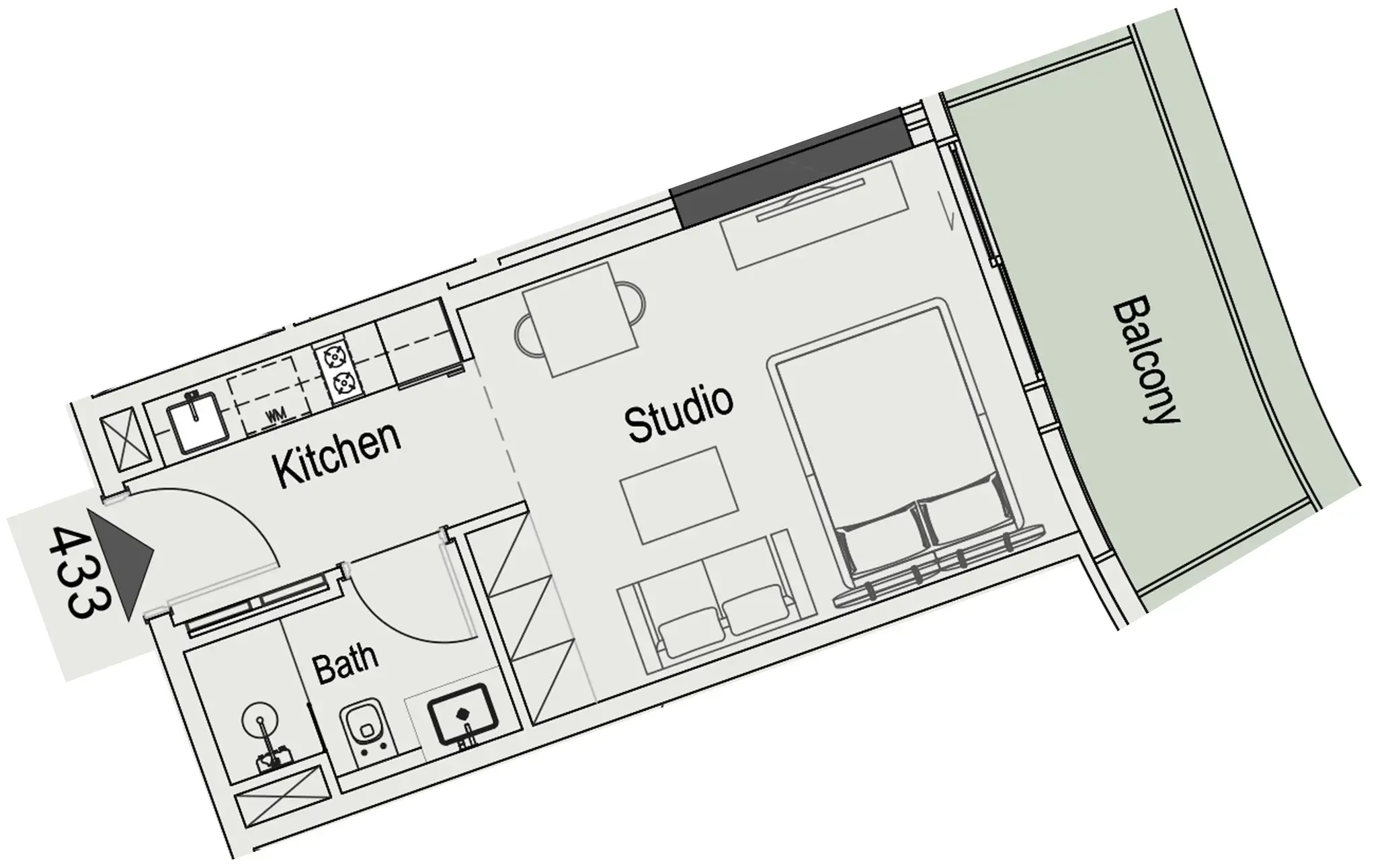 15 Cascade Featured by Versace Ceramics Studio floor plan, 436 sqft