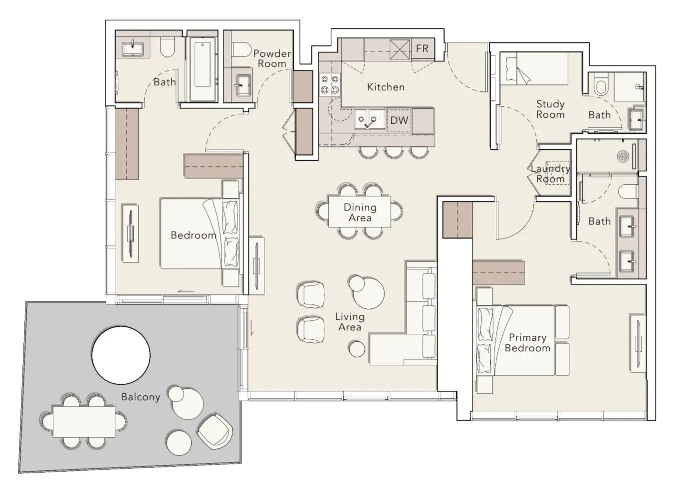 Mercer House 2 bed floor plan, 1,592 sqft