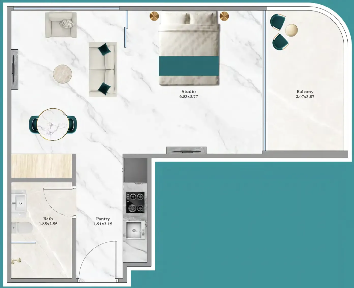 Breez Studio floor plan, 466 sqft
