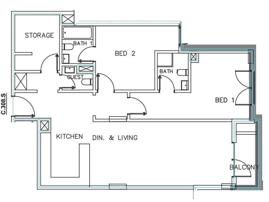 Janayen Avenue 2 bed floor plan, 1,323 sqft