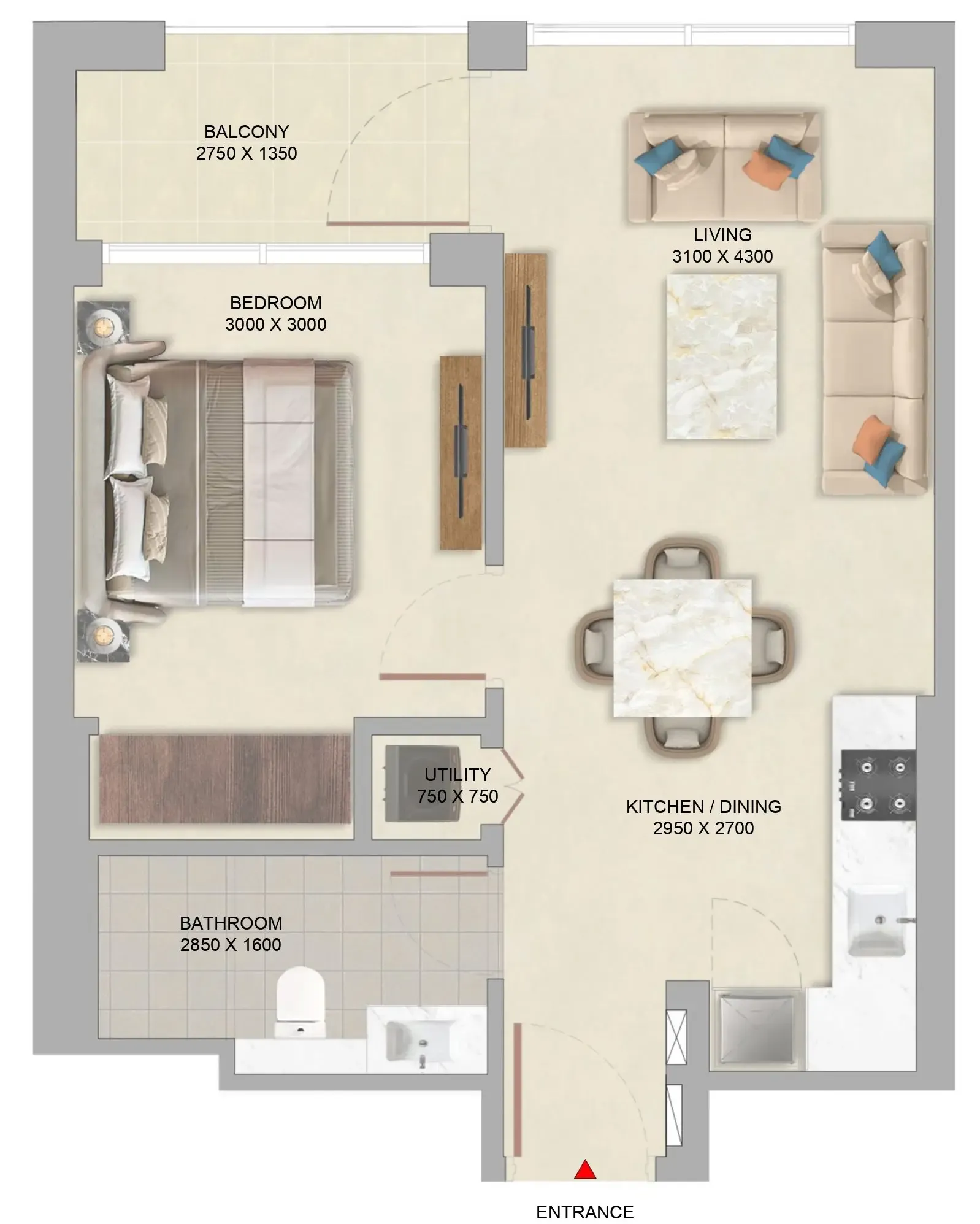 The Woods Abode at Sobha Sanctuary 1 bed floor plan, 540 sqft