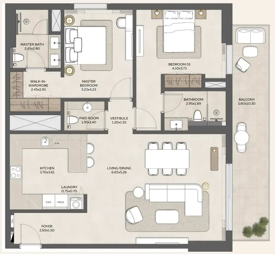Expo Valley Views - Ghadeer 2 bed floor plan, 1,473 – 1,497 sqft