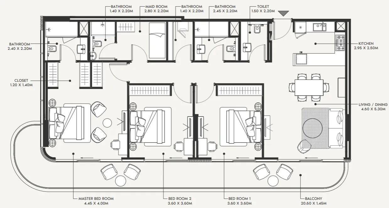 Azizi Amir 3 bed floor plan, 1,801 sqft