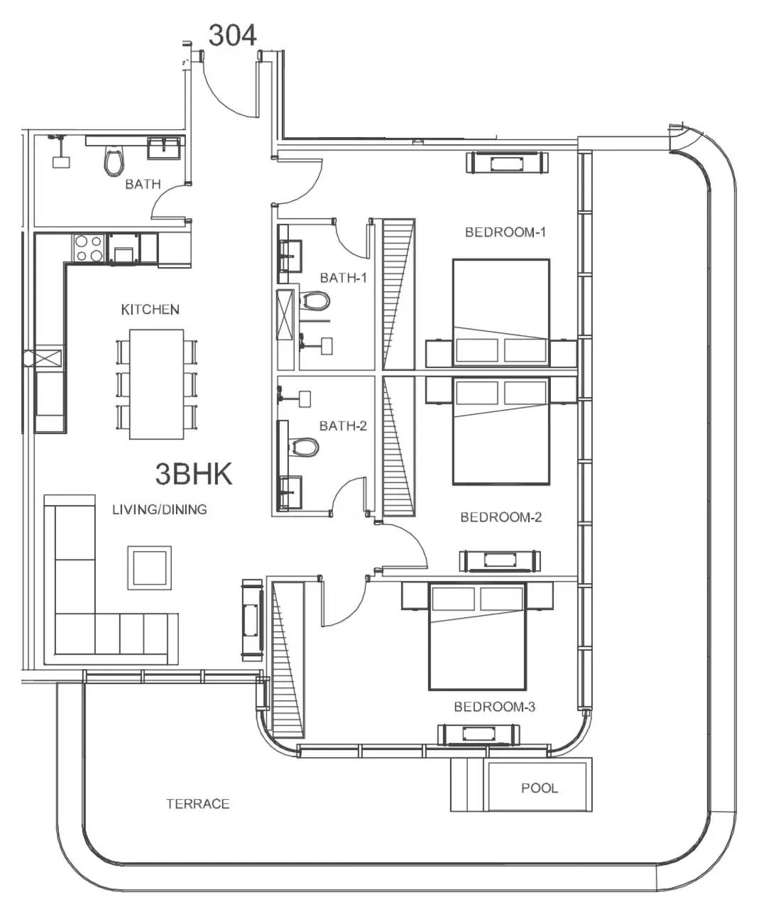 Villa Del Arte 3 bed floor plan, 1,741 sqft