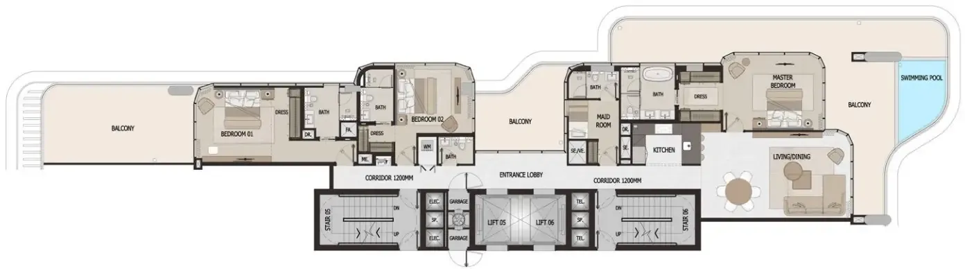 Vitalia Palm Jumeirah Residences 3 bed floor plan, 2,720 sqft