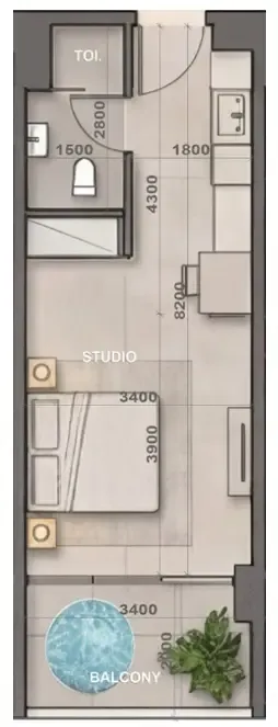 Sky Harmony Studio floor plan, 394 – 395 sqft