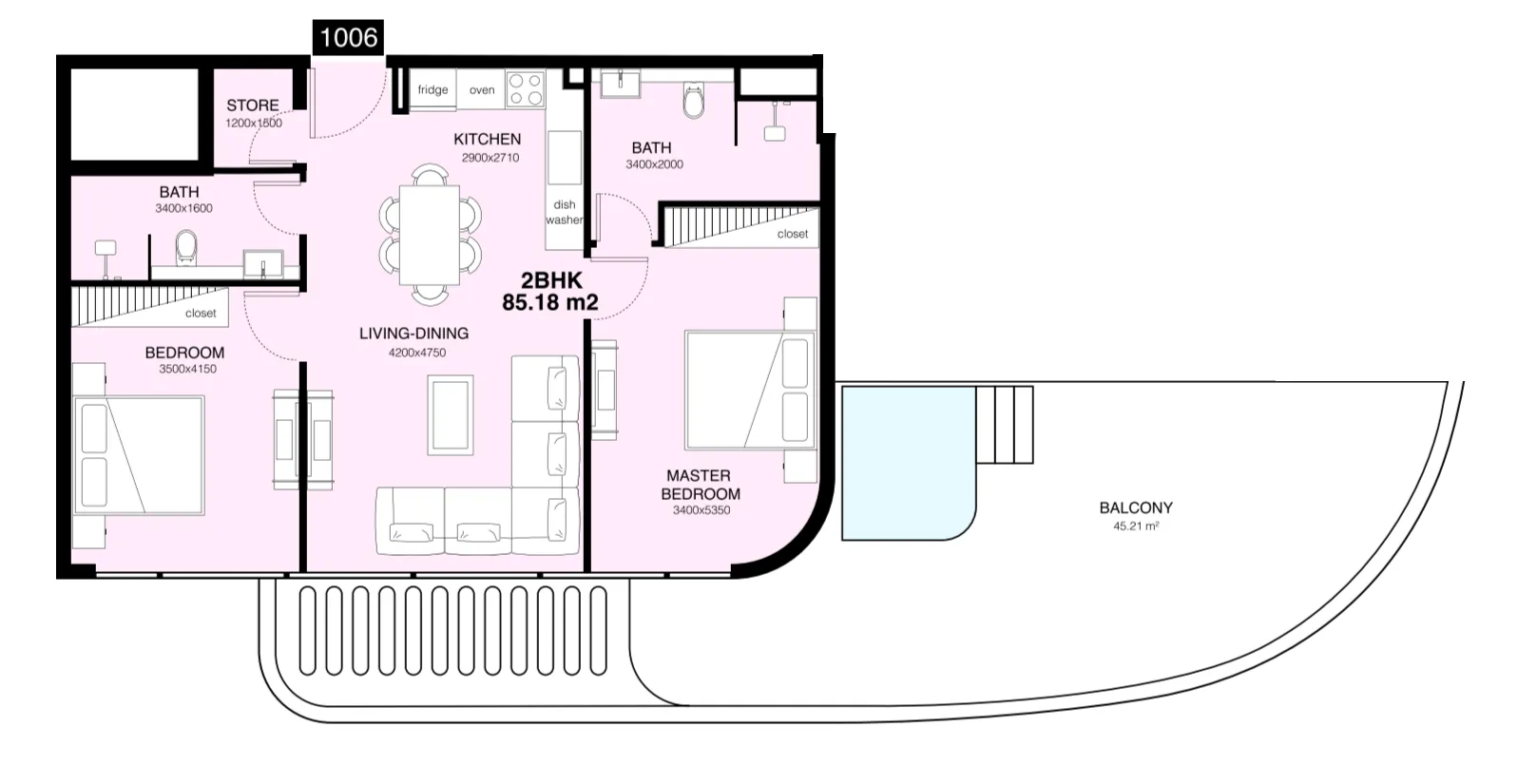 Villa Del Gavi 2 bed floor plan, 1,444 sqft