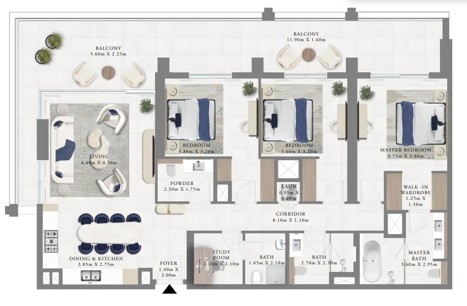 Altus 3 bed floor plan, 1,927 sqft