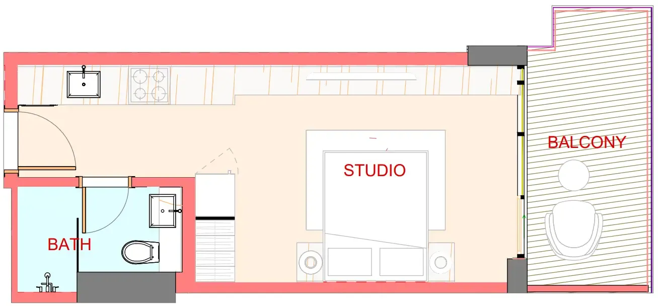 Playa Viva 1 bed floor plan, 749 sqft