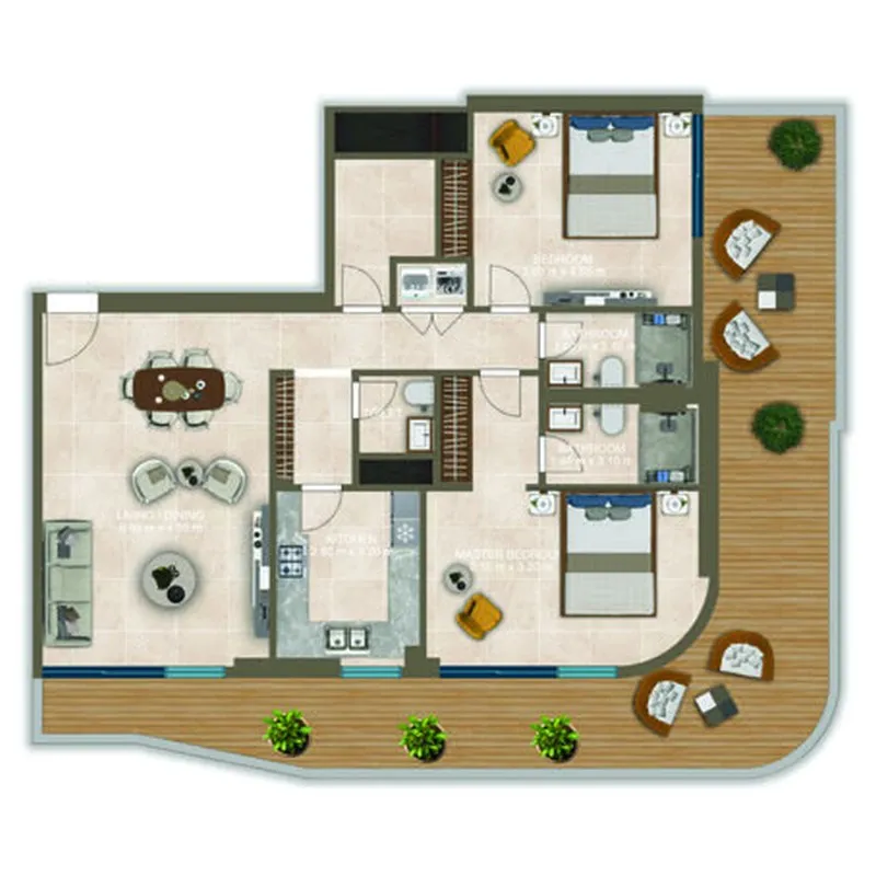 Nova Tower 2 bed floor plan, 1,708 sqft
