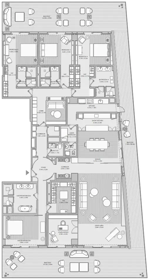 Armani Beach Residence 4 bed floor plan, 6,396 sqft