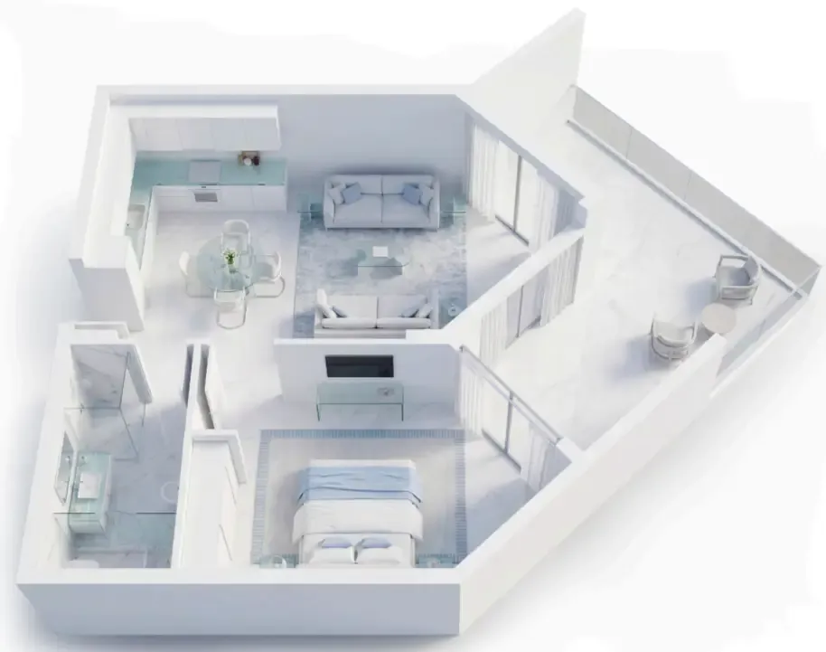Ice Beach 1 bed floor plan, 572 sqft