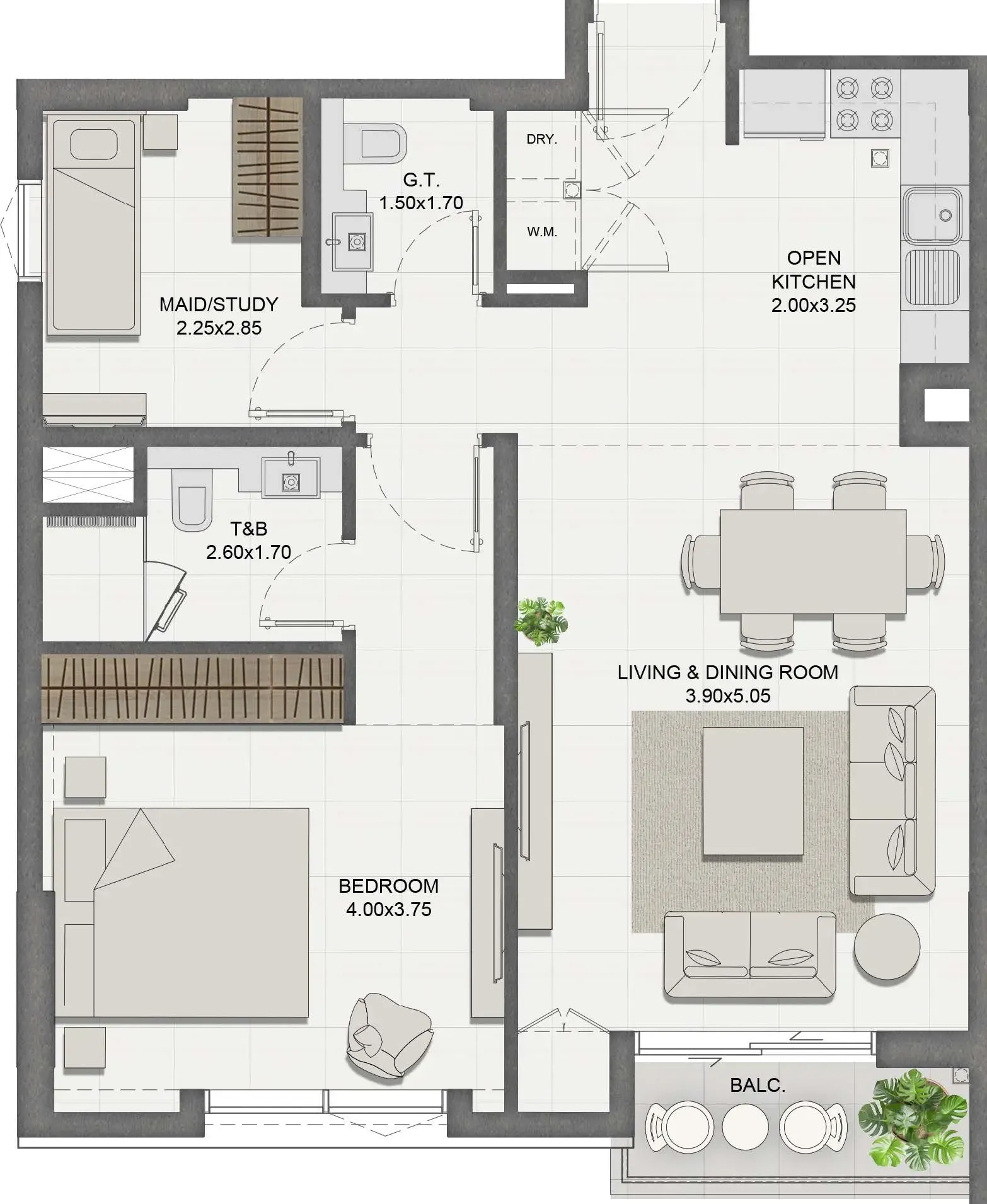 Reeman Residence 01 1 bed floor plan, 767 sqft