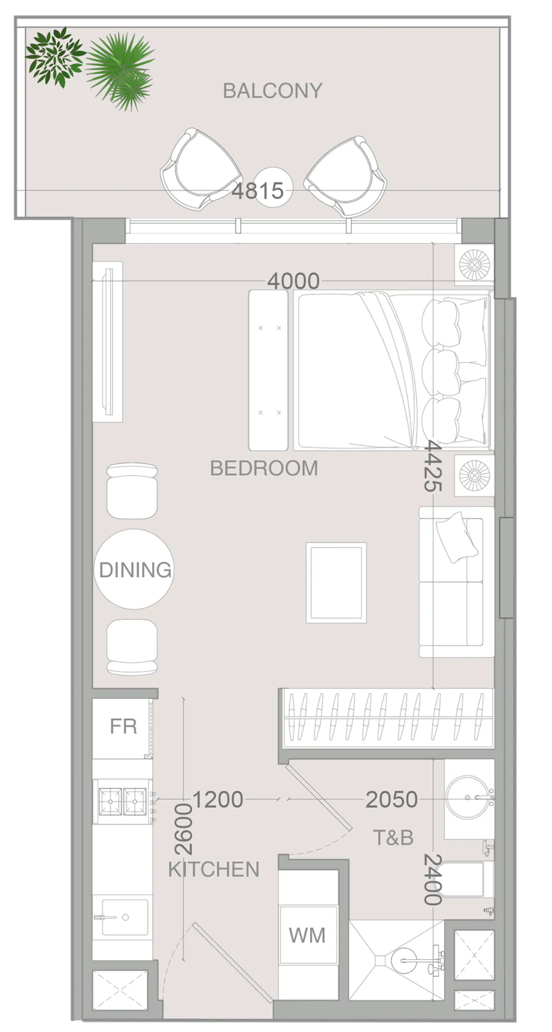 IR1DIAN Park 2 Studio floor plan, 450 sqft