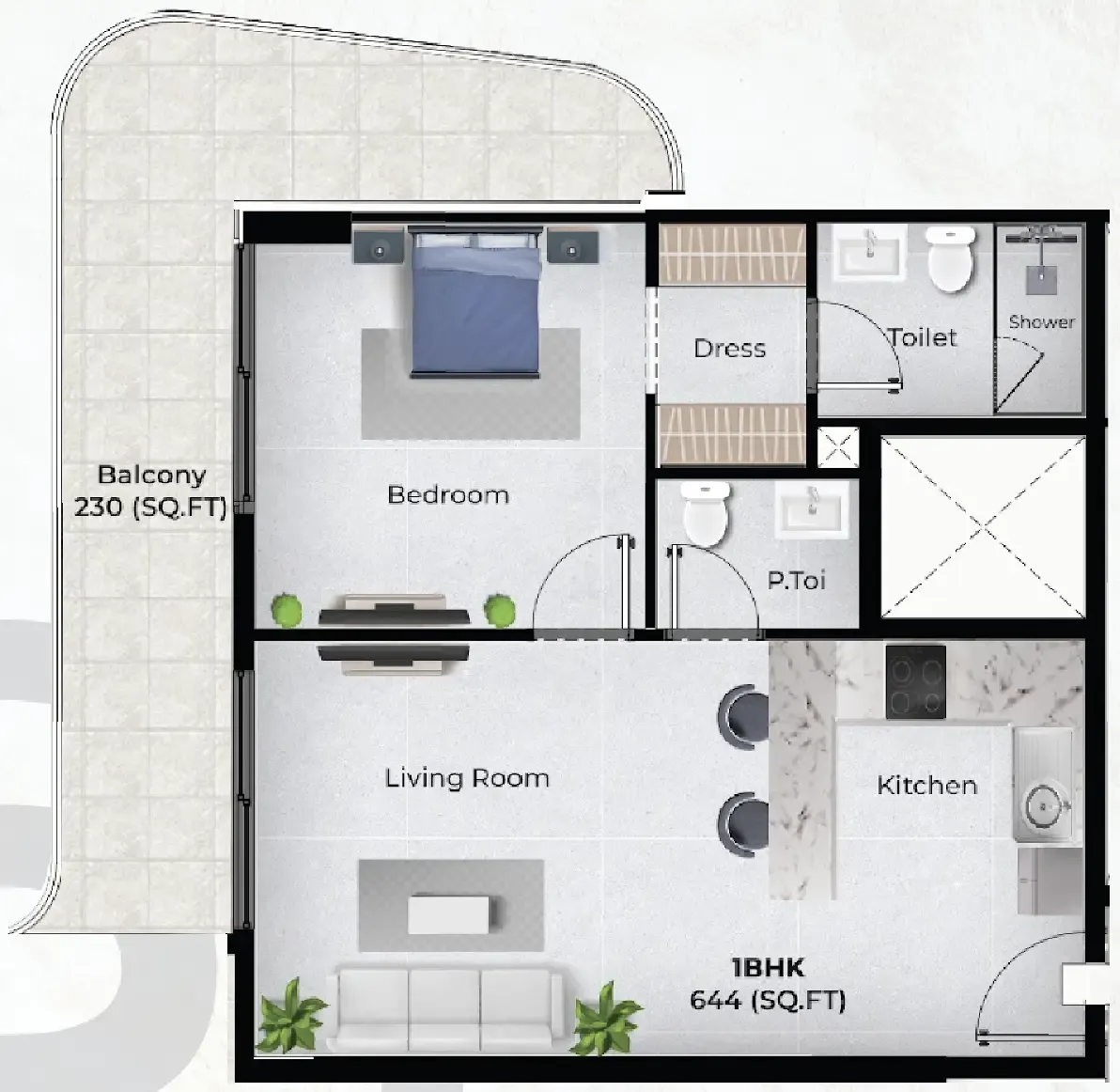 Chapter 02 by Newbury 1 bed floor plan, 874 sqft