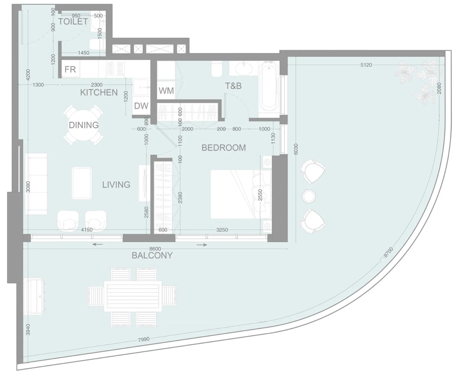LUM1NAR 1 bed floor plan, 1,359 sqft