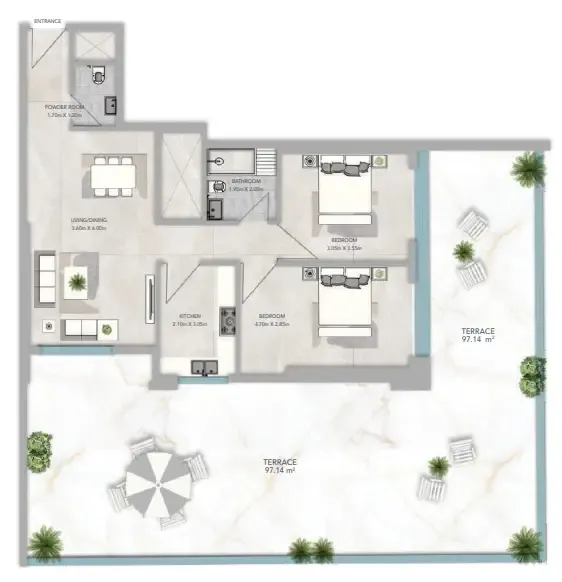 Azha Views Residences 2 bed floor plan, 2,493 sqft