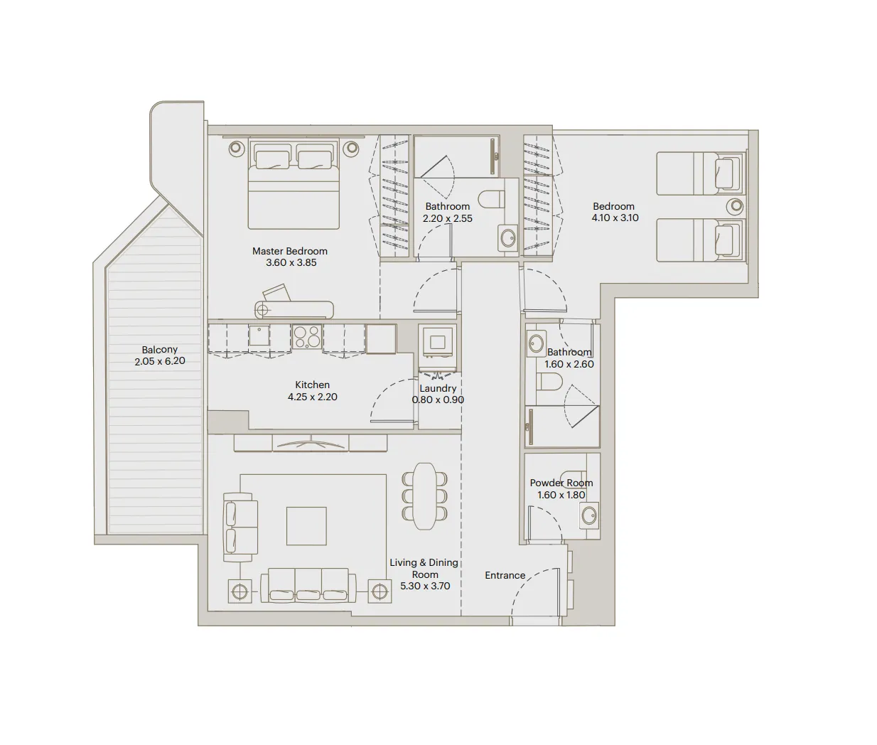 Eleve 2 bed floor plan, 1,161 sqft