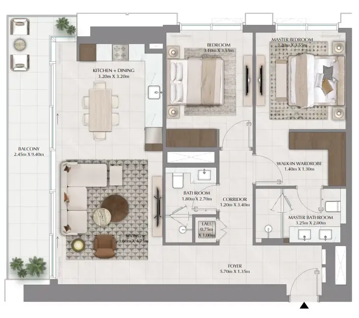 Lyvia By Palace 2 bed floor plan, 1,233 sqft