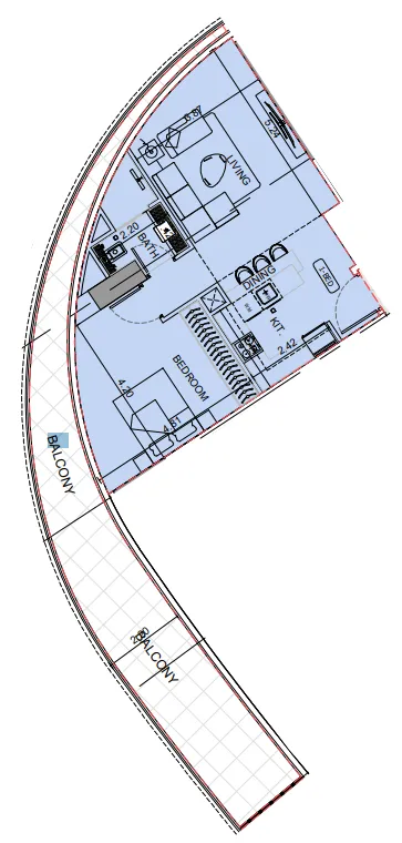 Binghatti Aquarise 1 bed floor plan, 1,027 sqft
