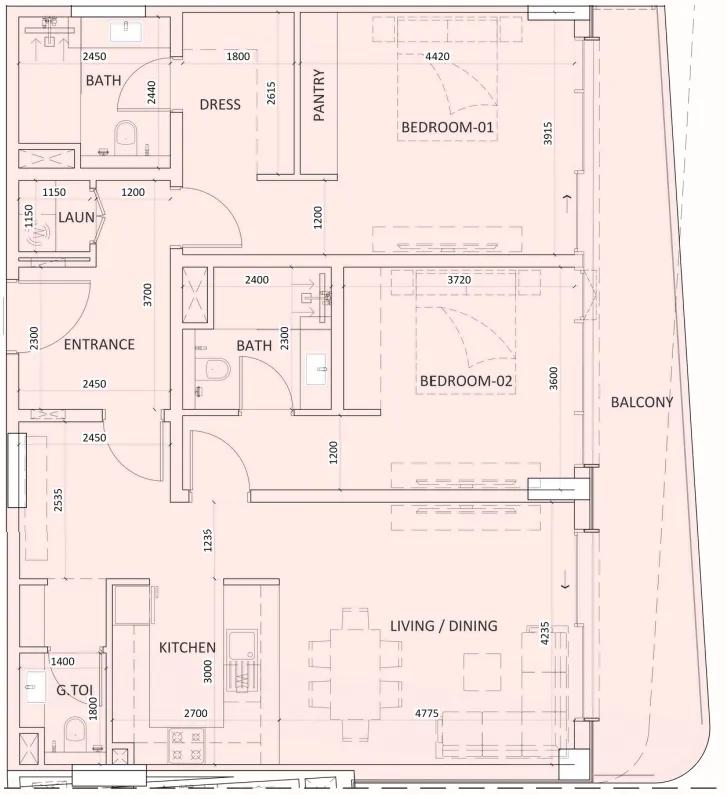 Luzora Residence 2 bed floor plan, 1,424 sqft