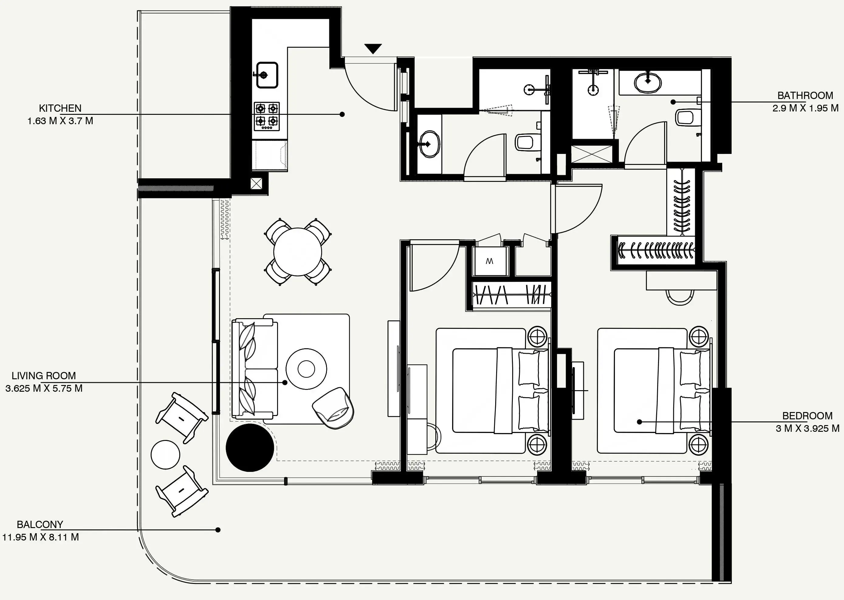 Azizi Venice 2 bed floor plan, 1,500 sqft