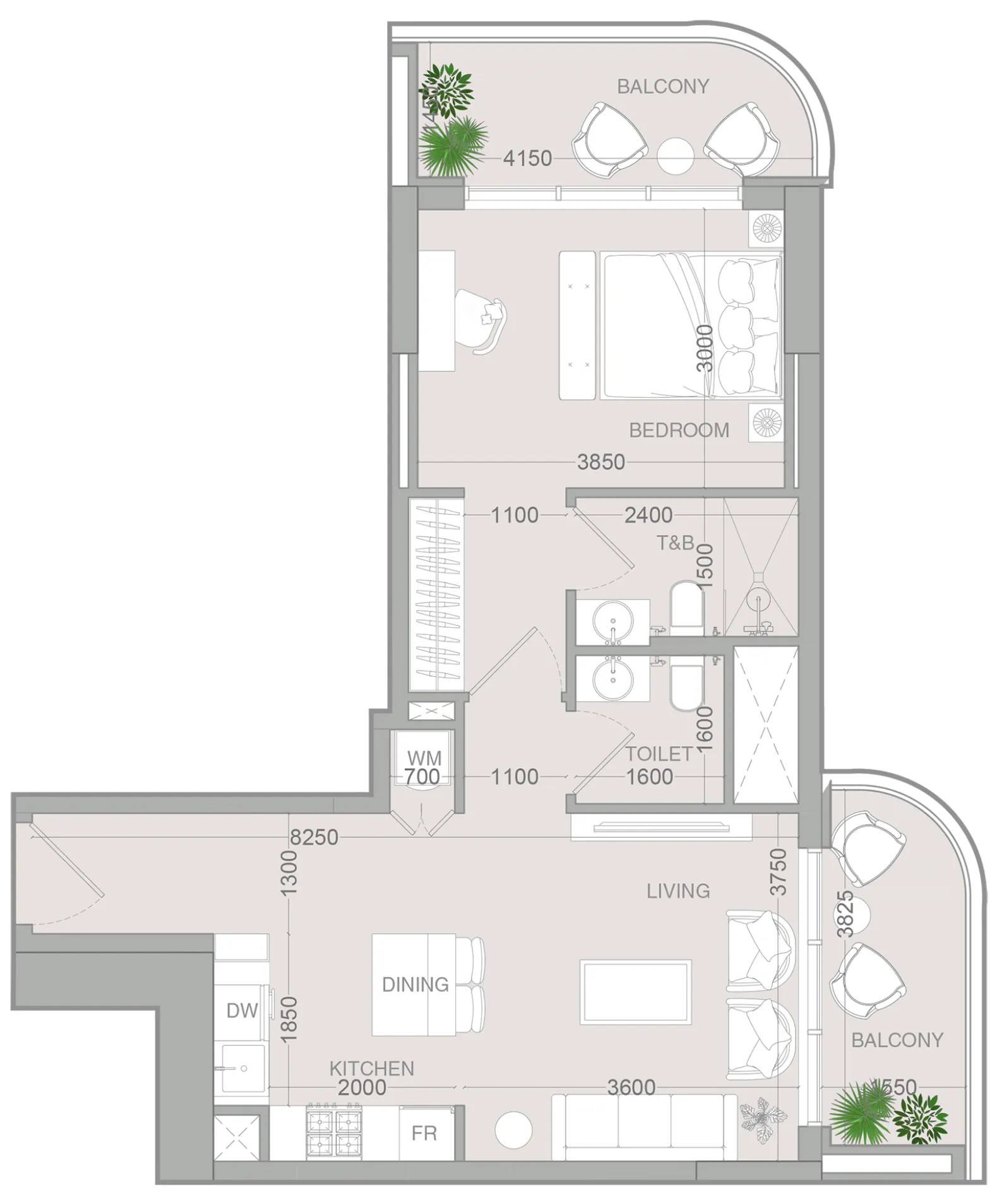 ALTA V1EW 1 bed floor plan, 750 sqft