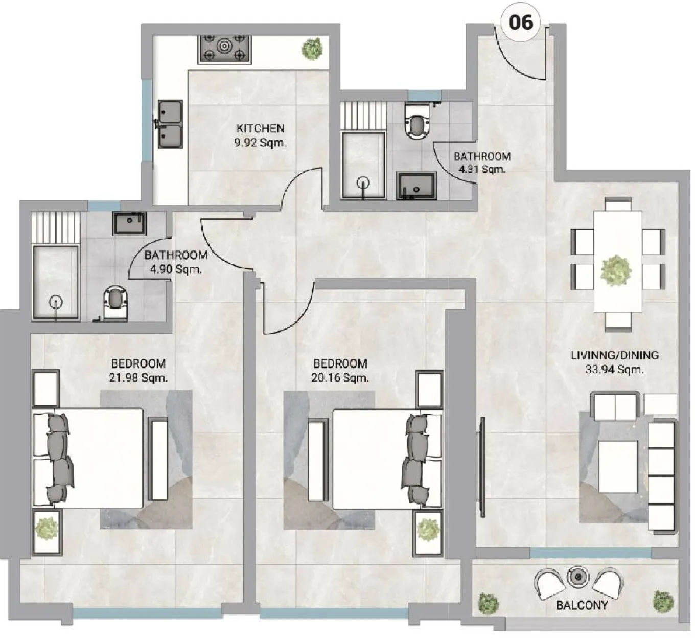 Barajeel Towers 2 bed floor plan, 1,861 sqft